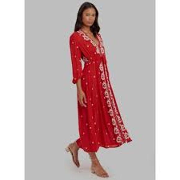 Free People Dresses & Skirts - Free People Fabel Embroidered Maxi Dress Womens Size Medium Red White